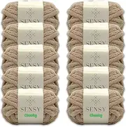 Sensy Chunky Yarn, Blanket Yarn, Chenille Yarn, Yarn for Crocheting, 7 oz, 28 Yards, Gauge 7 Jumbo (Latte)