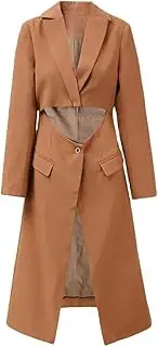 [Zadaos] Women Long Blazer Notched Collar High Waist Hollow Out Single Buttons Long Sleeve Suit Jackets