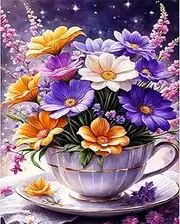 JATOK Paint by Numbers Adults, Paint by Numbers, DIY Flower with Brushes and Acrylic Paints, Hand Painted Oil Painting Canvas for Home Decor, Without Frame (40 x 50 cm / 16 x 20 inches)