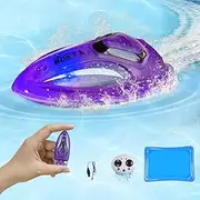 2.4Ghz Mini RC Boat 360 Degree Rotation Colorful Lighting Toys Remote Control Boats Waterproof Rechargeable Batteryremote Remote Control Boat for Kids (Min-Purple)
