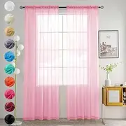 youleyar Solid Sheer Rod Pocket Curtain Voile Draperies 2 Panels White Beige Black Grey Coffee 52 Inch Width 84 Inch Long 1 Pair for Kitchen Bedroom Children Living Room Yard(Pink,52Wｘ84L)