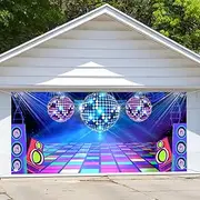 Disco Garage Door Backdrop 13 x 6 ft, Dance Party Retro 70s 80s 90s Theme Stage Dance Ball Prom Garage Door Cover Outdoor Decoration Background Adults Birthday Party Photo Props Banner, Blue