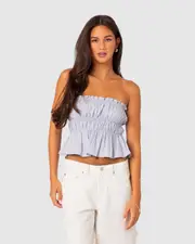 EDIKTED Womens Katherine linen scrunch top LIGHT-BLUE