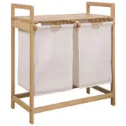 Catzon Bamboo Laundry Hamper with Dual Compartments for Clothes Linens-White