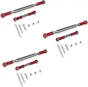 Mellisso 3X Metal Adjustable Steering Linkage Servo Link Pull Rod Turnbuckle for MN D90 D99 MN-90-45 1/12 RC Car Crawler,Red