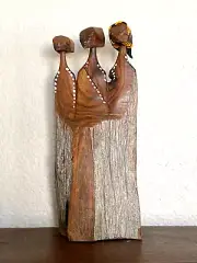 African Mahogany Hardwood Unique Makonde Unity Carving - 3 Sisters 8-1/4" H