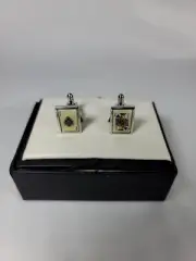 Van Heusen Poker Cufflinks Rectangle Playing Cards Ace Jack Spades Hijack