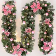 9ft Pre Lit Christmas Garland With Lights Door Wreath Xmas Fireplace Decor Led Pink