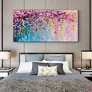 Large Handmade 3D Oil Painting Pink White Lotus Buds Emerald Green Leaves Turquoise Waters Thick Paint Texture Wall Art Living Room Decor Gold Frame Ready to H