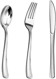 75PCS Metallic Silver Cutlery Set Stainless Steel Color Tableware Dinnerware Flatware Forks Spoons Knife Party Wedding Dessert Picnic BBQ Catering Reusable Garden Kitchen Crockery (#10 Darksilver)