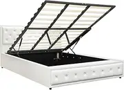 Oikiture King Bed Frame with Storage Space Gas Lift Bed Mattress Base White