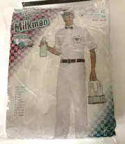 Adult 50's MILKMAN COSTUME XL Chest to 48 NEW 5pc Shirt Pants Hat Bowtie Belt