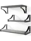 Gray Rustic Floating Shelves Set of 3 with Metal Frame