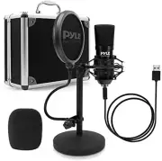 Pyle USB Microphone Podcast Recording Kit - Audio Cardioid Condenser Mic W/Deskt