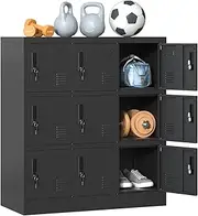 AQY 9 Door Employee Storage Locker,Metal Office Storage Lockers,Lockable Black Steel Storage Locker with Lock and Card Slot for Home, Office, School, Gym
