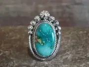 Native American Sterling Silver & Sonoran Turquoise Ring by Benally - Size 6.5