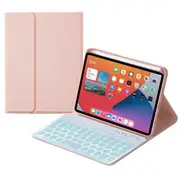 Keyboard Case With Pencil Holder 7 Backlit Detachable Wireless BT Keyboard For iPad Mini6 -Pink