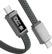 USB C to USB C Cable, HUNDA 100W Fast Charging Type C Cable with LED Display [2M] Flat Braided Anti-Tangle USB-C Cable for iPad Air/iPad Pro,MacBook Pro,Samsung Galaxy S23/S22/S21Ultra and more (Grey)