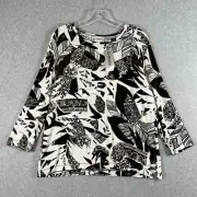 Chico's Travelers Womens Size 3 Brown White Long Sleeve Stretchy Top NWT