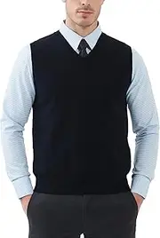Kallspin Men's Cotton Sleeveless Jumpers V-Neck Knitted Gilets Sweater Vest Relaxed Fit Pullover