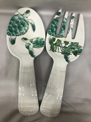 Tommy Bahama Turtle Melamine Salad Serving Utensil Fork Spoon 2 Pcs Set New