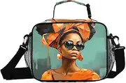Woman African Glasses Insulated Lunch Box for Women Men - Ideal for Work, Picnics - Includes Adjustable Shoulder Strap