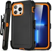 Yowtrey for iPhone 13 Pro Max Case with Clip Belt Holster, Heavy Duty Military Grade Drop Protective Case for iPhone 13 Pro Max 6.7" case (Black+Orange)