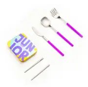 Two Sets- Kids Travel Cutlery Set - Hygienic Stainless- Purple
