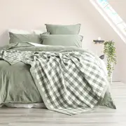 Renee Taylor Gingham Washed Cotton Yarn Dyed Revesible Textured Blanket Single/Double Emerald