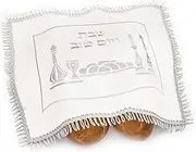 White Satin Challah Cover for Shabbat Bread (20"/16") with Shabbat Candlestick, Cup, & Shabbat Challah, from Israel, Very Nice Gifts (Silver)