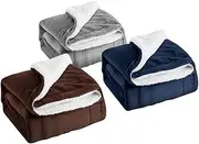 Cabilock Super Soft Flannel Blanket Fleece Couch Bed Sheet Grey Pet-Friendly Cozy Double-Layered Berber