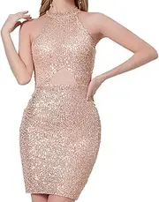 [Vaveren] Women's Sequin Dress Sparkly Short Sequined Dress Party Dress for Prom Cocktail