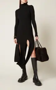 [Bottega Veneta] Turtleneck Ribbed Knit Mini Dress