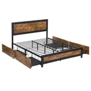 Levede Queen Size Metal Bed Frame with 4 Drawers