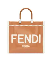 Fendi Medium Sunshine Shopper Canvas and Brown Patent Leather