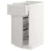 METOD / MAXIMERA base cab w wire basket/drawer/door, white/Lerhyttan light grey, 40x60x80 cm