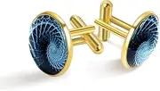 [Generic] Blue Spiral Neon Lights Print Classic Stainless Steel Cufflinks for Mens, Suit Shirt Cuff Links Jewelry Business Wedding Gifts, Golden