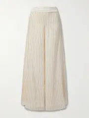 [Johanna Ortiz] Johanna Ortiz - + Net Sustain Striped Metallic Silk-voile Wide-leg Pants - Cream - US12 US 12 Cream