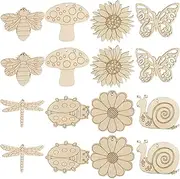 COHEALI 80pcs Wood Insect Cutouts Crafts DIY Wooden Slices Unpainted DIY Wood Slices Small Plants DIY Wood Cutouts