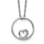 14k White Gold Circle and Heart 18 inch Necklace