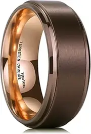 [King Will] Duo Unisex 8mm Gold/Black/Rose Gold Plated Tungsten Carbide Ring Wedding Band