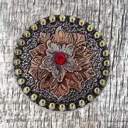 Flower Concho Silver With Red cabochon CON414-I-1