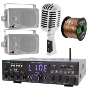 Pyle PDA4BU Bluetooth Stereo Receiver, 2x 3.5'' Silver Speakers, Retro Mic, Wire