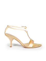 Gold Leather Crystal Sandals
