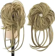 IMISSU 2PCS Messy Hair Bun Piece Updo Long Scrunchies Wrap Ponytail Extension Wavy Hairpieces Chignon Headband (2PCS Light Brown Blonde)