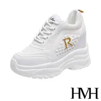在飛比找momo購物網優惠-【HMH】立體滴塑鉚釘R字造型厚底內增高時尚休閒鞋(金)