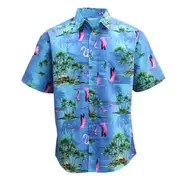 New Adults Kids Cotton Hawaiian Beach Shirt Cool Dry Tropical Summer Casual Tops - Flying Flamingo (100% Cotton)
