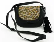 Splendid Small Crossbody Shoulder Bag Messenger Black Leather Leopard Tassel NWT