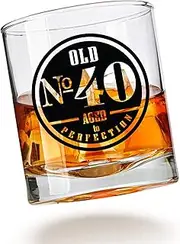 [COOL AF] Old No. 40 Whiskey Glass For Men - 40th Birthday Gifts for Him - Unique Scotch Glass - 40th Birthday Decorations and Party Supplies - Perfect 40th Anniversary Idea for Dad, Husband, grandpa, Friend