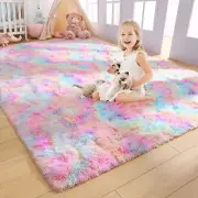 Soft Rainbow Area Rugs for Girls Room 4x6 Feet, Fluffy Girls Bedroom Rugs, Pr...